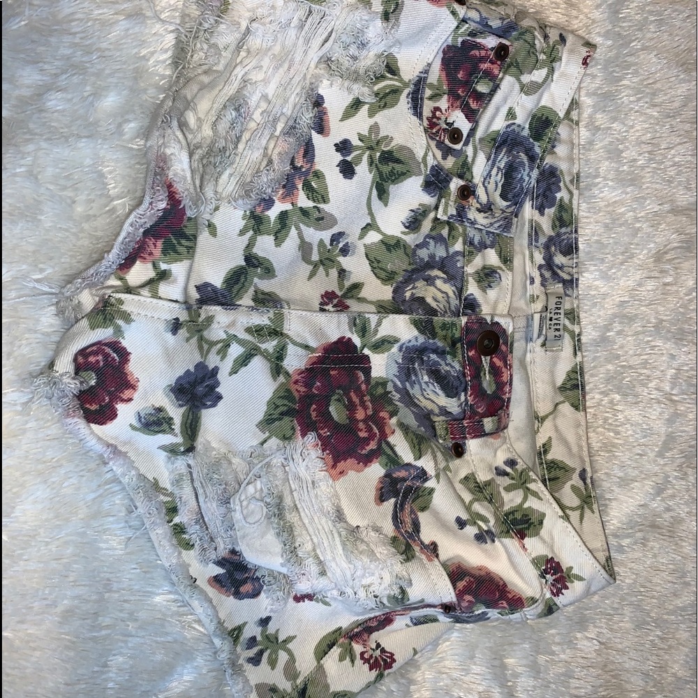 F21 Floral Ripped Shorts
